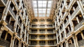 The main room of the George Peabody Library.