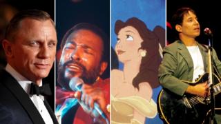 Split image of Daniel Craig (left), Marvin Gaye (middle left), Belle from Beauty and the Beast (middle right) and Paul Simon (right)
