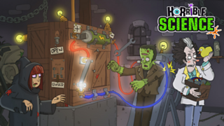 Horrible Science illustrated scene with Frankenstein's Monster and electric circuits.