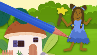 A fairy next to a mushroom house
