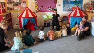 Children in daycare with the teacher