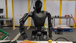 The all black Phantom robot handles building blocks.
