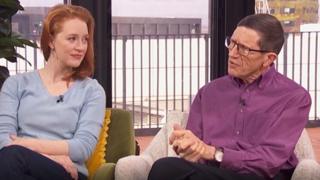 A woman and a man talking in the Morning Live studio