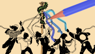 A colouring in of a maypole