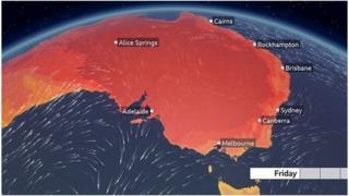 Map showing heat across Australia