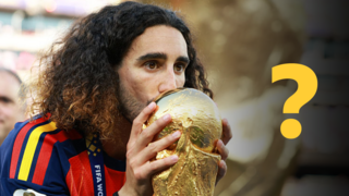 Marc Cucurella kissing the World Cup trophy