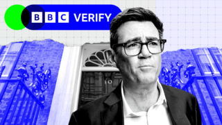 A composite image of Andy Burnham outside No 10 Downing Street with the BBC Verify branding superimposed on top