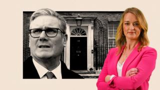 A treated image of Keir Starmer and No.10 door