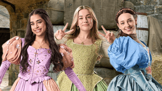 Three woman in ball gowns