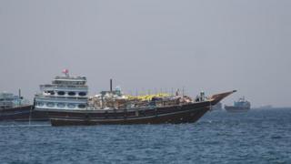 A number of commercial ships seen in the Strait of Hormuz