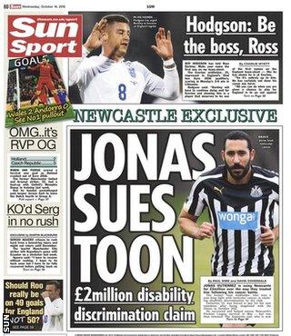 Wednesday's Sun back page