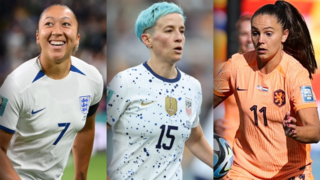 England's Lauren James (left), United States' Megan Rapinoe and Lieke Martens of the Netherlands