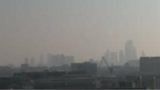 Photo of a haze of pollution sitting over east London