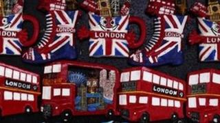 London tourism gifts of a red bus and Union Jack