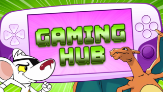 Pink gaming console with Danger Mouse and a dragon