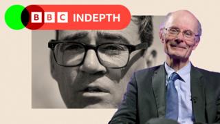 A black and white image of Andy Burnham with a border around which is cream. There is also an image of Sir John Curtice on the right and a lozenge which says BBC InDepth