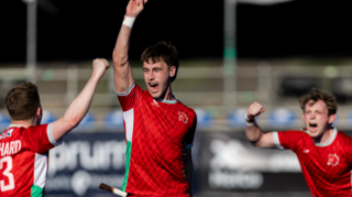 Fred Newbold celebrates his first goal