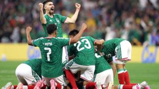Mexico players celebrate at the Azteca
