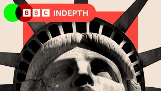 A treated image of a close-up of the Statue of Liberty's face and crown