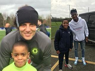 Ryan Kavuma-McQueen with former Chelsea players David Luiz and Callum Hudson-Odoi