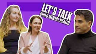 Let's talk child mental health text with photos of Dr Ranj, Jennifer Howze and Cathy Parsley.