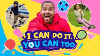 I can do it presenter with kids doing sport and logo.