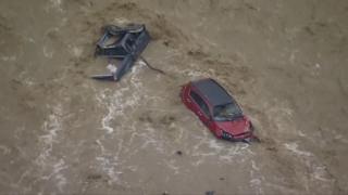 Two cars submerged in sea