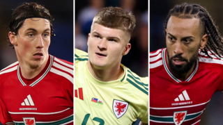 Harry Wilson, Jordan James and Sorba Thomas in action for Wales