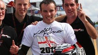 Keith Farmer celebrates his British Superstock 600 success