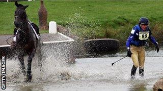 Tina Cook and Miners Frolic exit a water jump following a fall