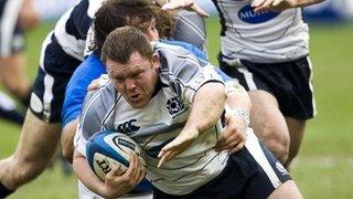 Scotland prop Allan Jacobsen in action against Italy