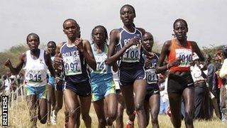 Linet Masai (number 100) wins at the Kenyan Cross Country Championships