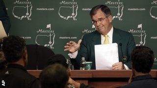 Chairman of Augusta National Golf Club Billy Payne responds to a question during a news conference before the Masters golf tournament