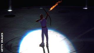 The Barcelona Olympics opening ceremony - Antonio Rebollo is set to light the cauldron