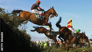 The Becher's Brook fence features a famously steep drop