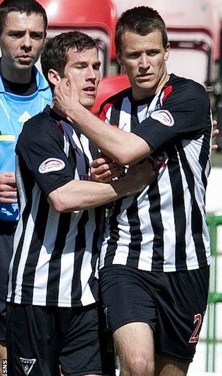 Buchanan and Willis celebrate after the latter opens the scoring at East End Park