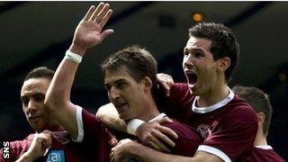 Hearts players celebrating