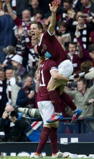 McGowan and Black celebrate the Australian's goal against Hibs at Hampden