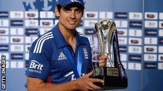 England skipper Alastair Cook with the one-day series trophy