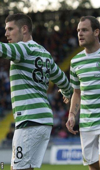 Gary Hooper and Anthony Stokes celebrate after scoring in a 2-1 pre-season win over Aalen