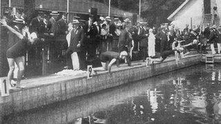 Start of 400m for women, Stockholm 1912