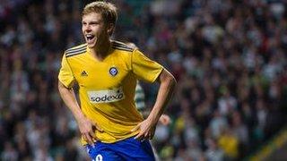 Rasmus Schuller celebrates after scoring for HJK Helsinki against Celtic