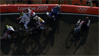 A massive crash in BMX quarter-final.