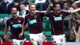 Hearts were leading 1-0 at Easter Road thanks to Andrew Driver's goal