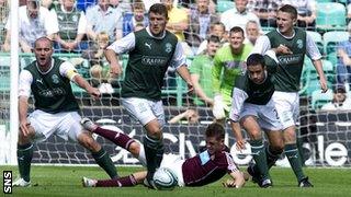 Hearts winger David Templeton in action against Hibernian