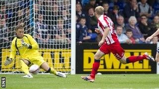 Kilmarnock's Rory McKenzie has a shot saved by Ross County goalkeeper Michael Fraser