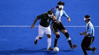 Brazil and Argentina play blind football