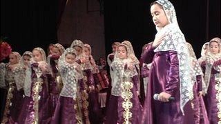 Girls perform at a concern in Grozny