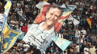 Lazio fans wave a Gazza banner on 2 Sept 2012