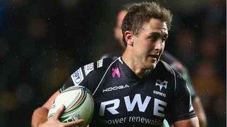 Ashley Beck scores the Ospreys' final, bonus-point try in their 38-17 Heinken Cup win over Treviso in Swansea